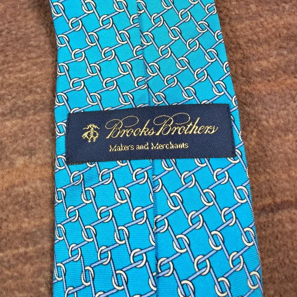 Brooks Brothers Necktie Mens OS Blue Good Silk Geometric Chain Link Professional